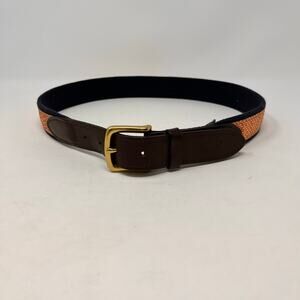 Vineyard Vines Mens Belt Size 32 Canvas Club Brown Leather Accents Whale Print